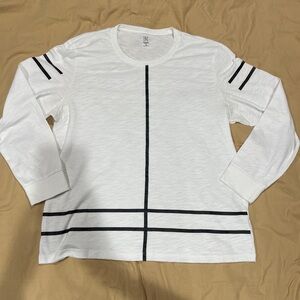 INC International Concepts White Long Sleeve Tee with Black Stripes